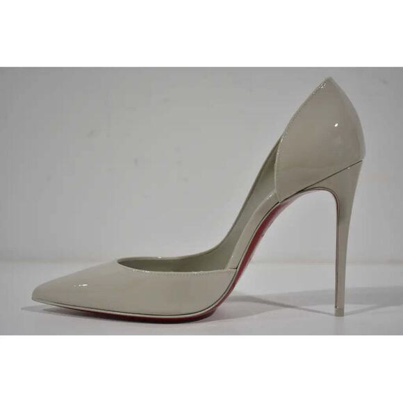 Christian Louboutin Iriza 100 Craie White Grey Patent Leather Point Heel Pump 38 - Picture 6 of 9